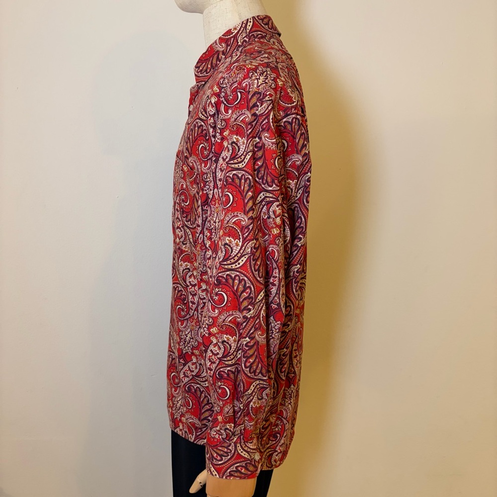 Alan Flusser Men’s XL Red Paisley 100% Cotton Button Down Shirt - Picture 7 of 12